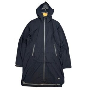 Outdoor Research Womens M Black Long Rain Jacket Hooded Shell Parka Waterproof